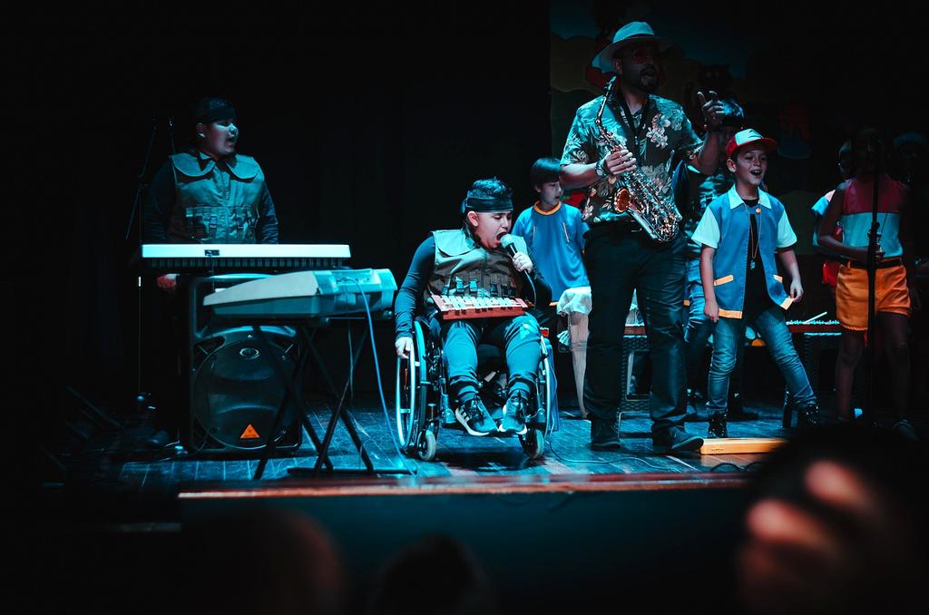 Dynamic entertainment stage with colorful lights and crowd